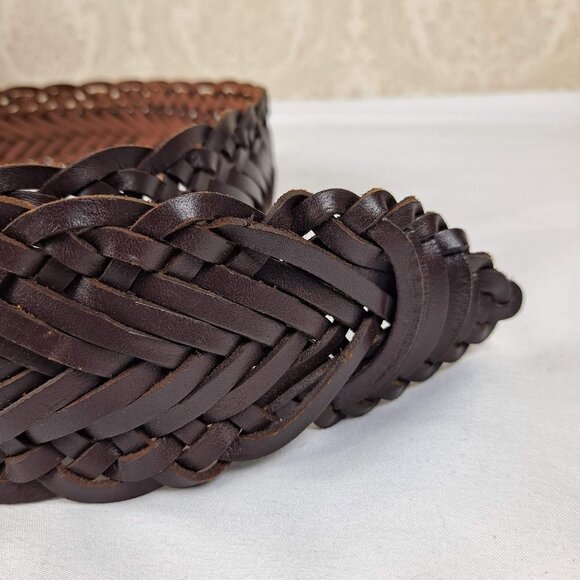Coldwater Creek Size L/XL Wide Brown Leather Woven Belt Covered Buckle NWOT - Picture 5 of 9